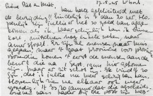Brief uit kamp Westerbork van Bertie Visser, 1945.